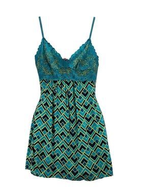 Josie by Natori Geometric Lace Bodice Chemise Slip Dress Nightgown Medium M